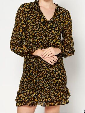 Animal Print Long-Sleeve Smocked Mini Dress